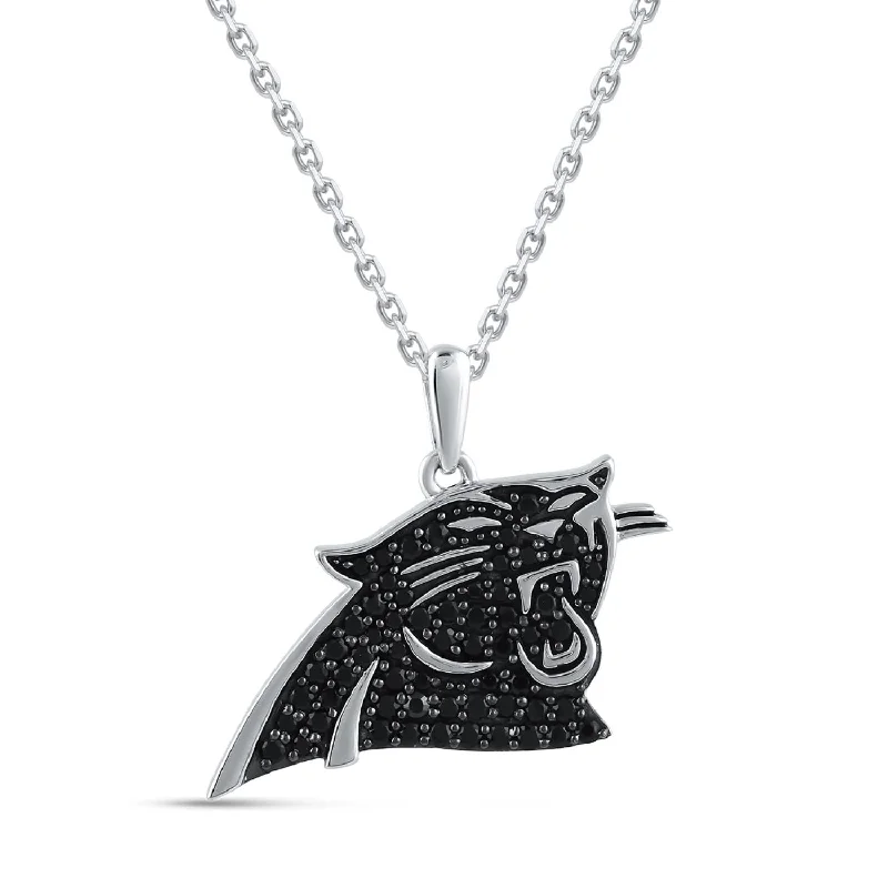 crystal charm pendant necklace for mom-True Fans Fine Jewelry Carolina Panthers 18-inch Pendant in Sterling Silver