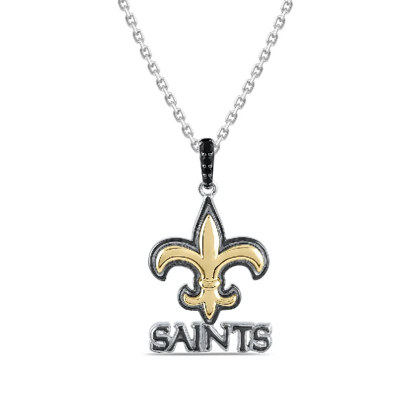 silver pendant necklace for her with initials-True Fans Fine Jewelry New Orleans Saints 18-inch Pendant in Sterling Silver