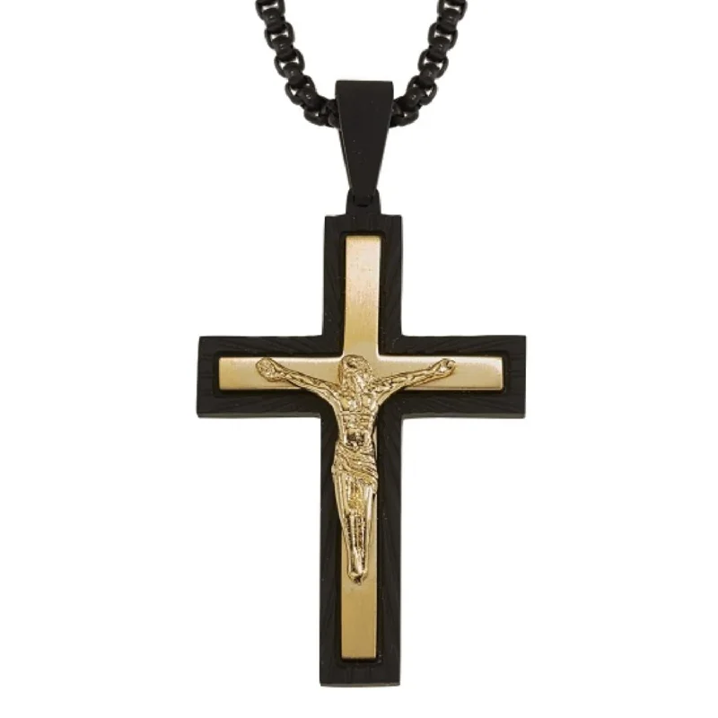 men’s personalized charm pendant necklace-Yellow Stainless Steel 24-inch Crucifix Cross Pendant