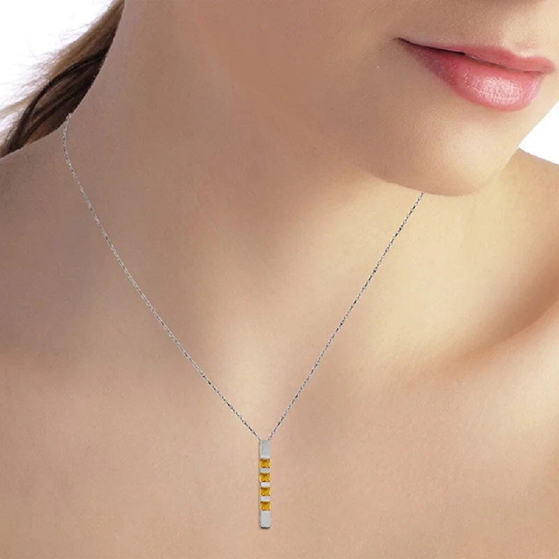 dainty heart-shaped necklace with gemstone-0.35 Carat 14K Solid White Gold Necklace Bar Natural Citrine