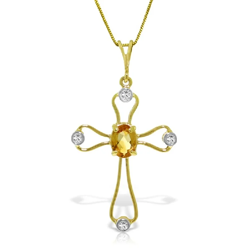 vintage crystal pendant necklace for brides-0.57 Carat 14K Solid Gold Faith Citrine Diamond Necklace