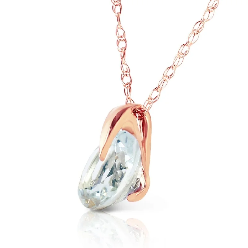 simple crystal pendant necklace with chain-0.65 CTW 14K Solid Rose Gold Single Round Aquamarine Necklace