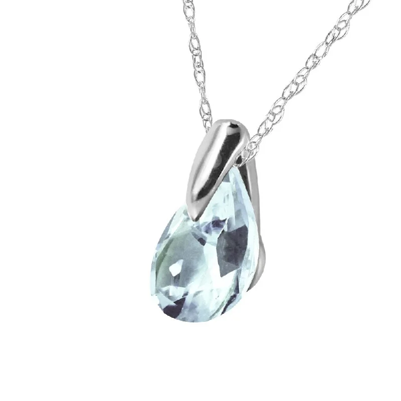 personalized pendant necklace for mothers-0.68 CTW 14K Solid White Gold Necklace Natural Aquamarine