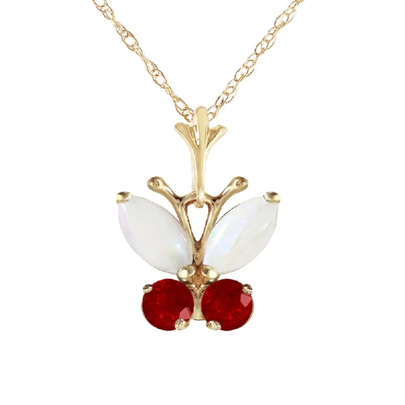 handmade crystal pendant necklace-0.7 Carat 14K Gold Butterfly Necklace Opal Ruby