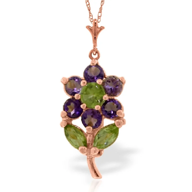 custom engraved moon necklace for women-1.06 Carat 14K Rose Gold Flower Necklace Purple Amethyst Peridot