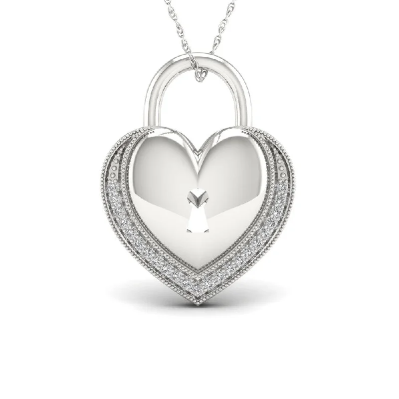 custom pendant necklace for him with initials-1/10ct TDW Diamond Heart-Shaped Lock Necklace in Sterling Silver - White