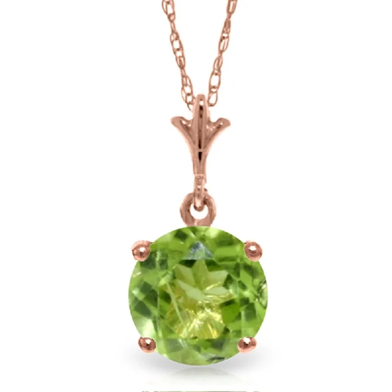 custom pendant necklace for girlfriend with message-1.15 Carat 14K Rose Gold Single Round Peridot Necklace