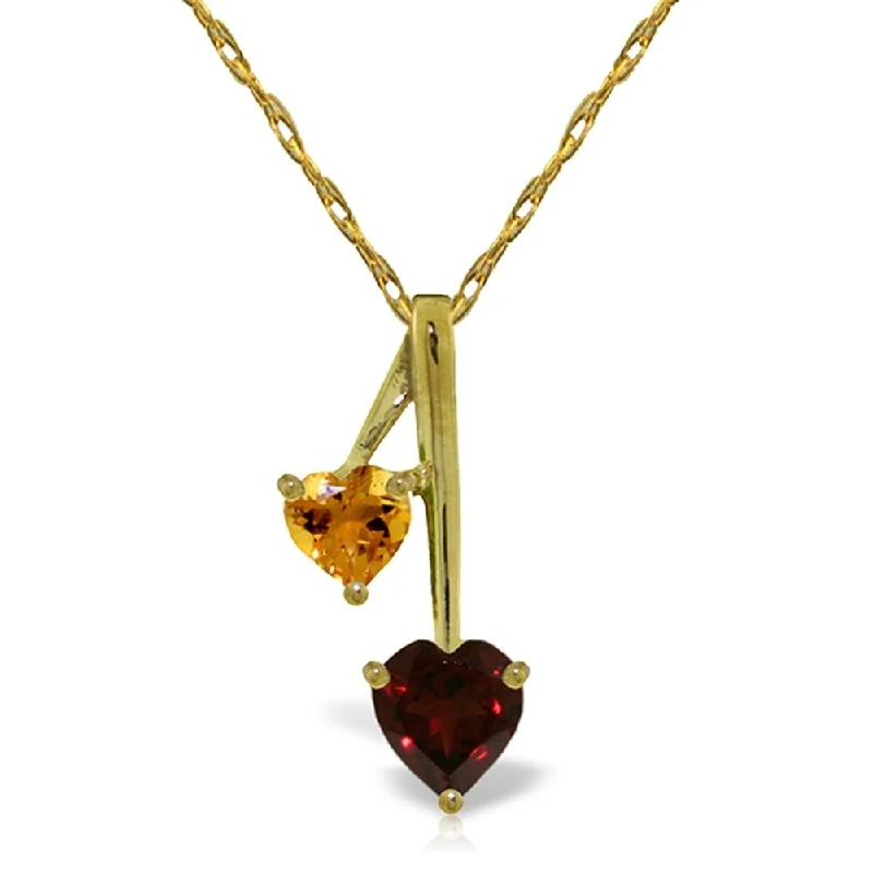 vintage style charm necklace for women-1.4 Carat 14K Gold Hearts Necklace Natural Garnet Citrine