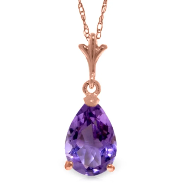 personalized pendant necklace for girlfriend-1.5 Carat 14K Rose Gold Pear Amethyst Necklace