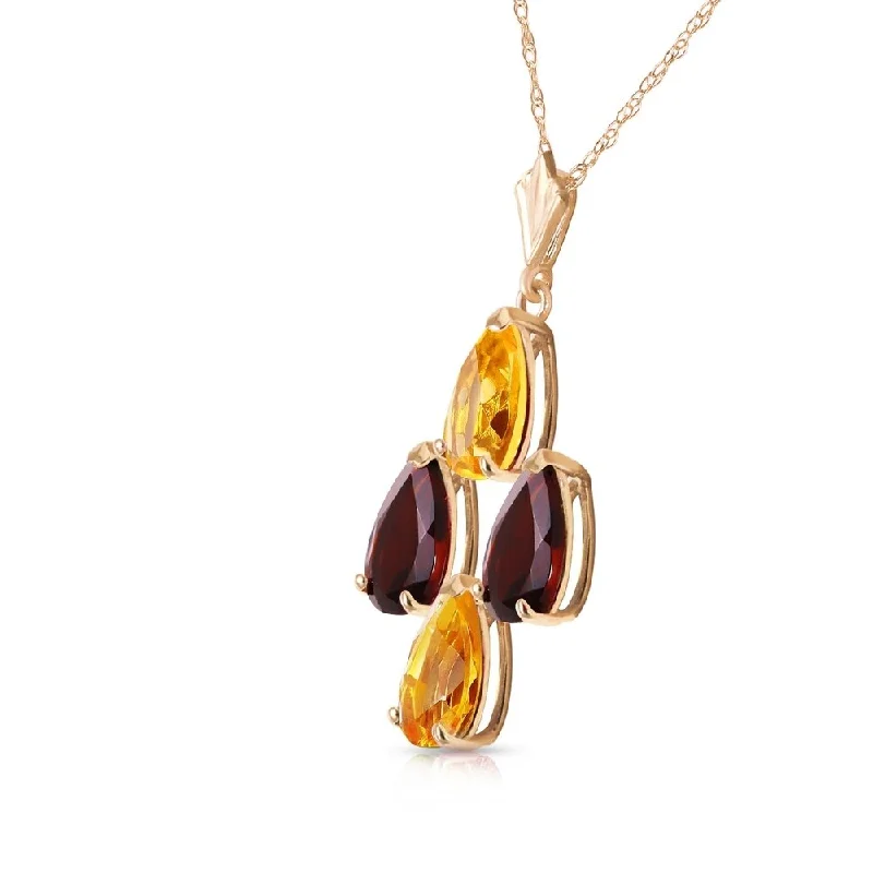 dainty bar pendant necklace-1.5 Carat 14K Solid Gold Twinkling Garnet Citrine Necklace