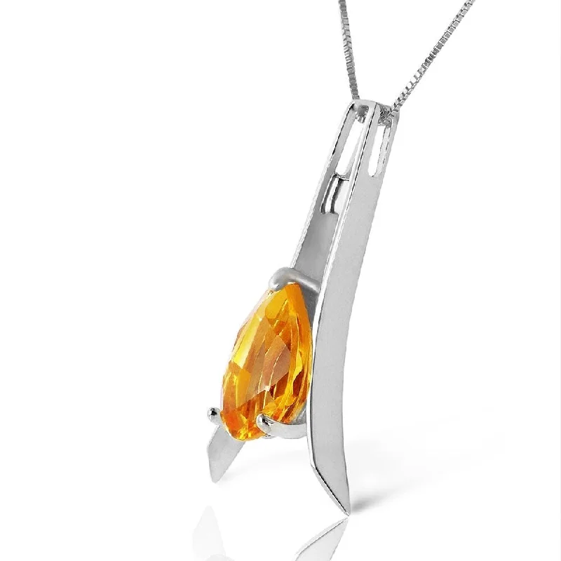 rose gold charm pendant necklace-1.5 Carat 14K Solid White Gold Go Gentle Citrine Necklace