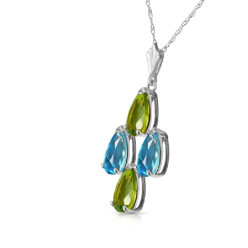 simple heart pendant necklace with message-1.5 CTW 14K Solid White Gold Necklace Natural Blue Topaz Peridot