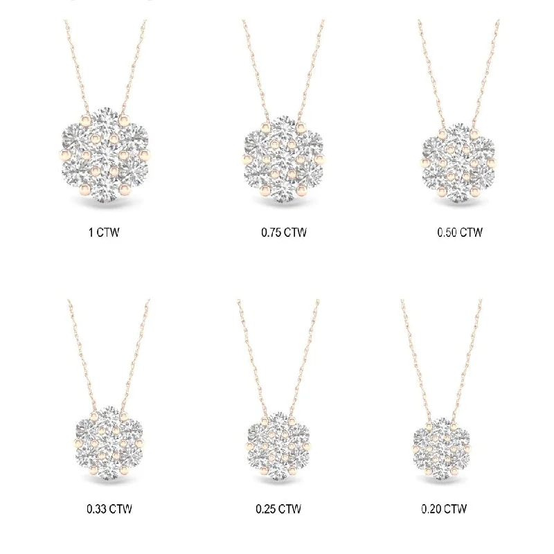 rose gold pendant with gemstone-1/5ct-1ct TDW Diamond Cluster Pendant Necklace in 10k Rose Gold by De Couer