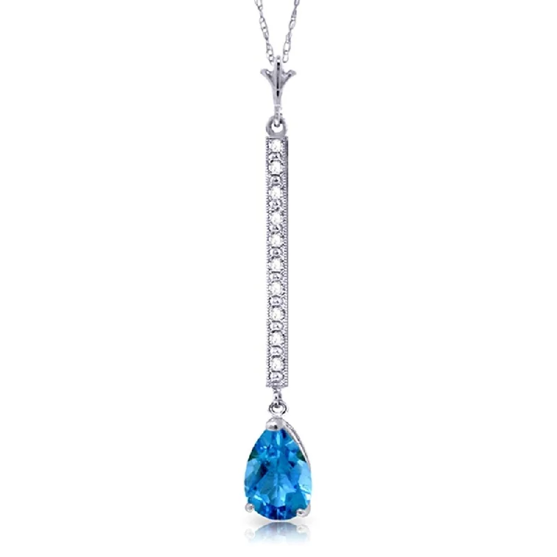 delicate gemstone pendant necklace-1.8 Carat 14K White Gold Necklace Diamond Blue Topaz