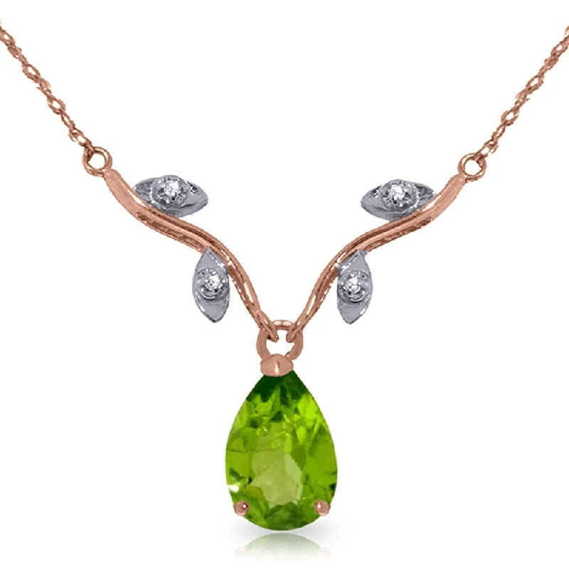 boho style pendant necklace with crystal stone-14K Rose Gold Natural Diamond & Peridot Necklace Jewelry