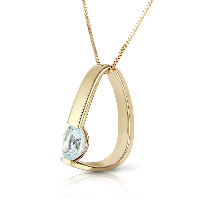 women’s silver charm pendant necklace-14K Solid Gold Modern Necklace with Natural Aquamarine