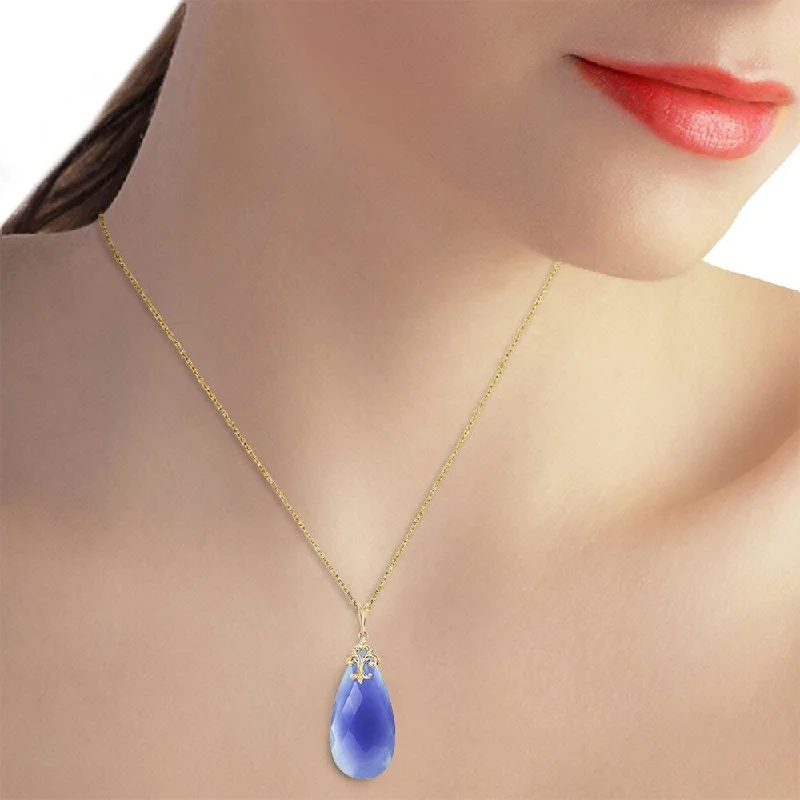 vintage-style pendant necklace for men-14K Solid Gold Necklace with Briolette 31x16 mm Deep Blue Chalcedony