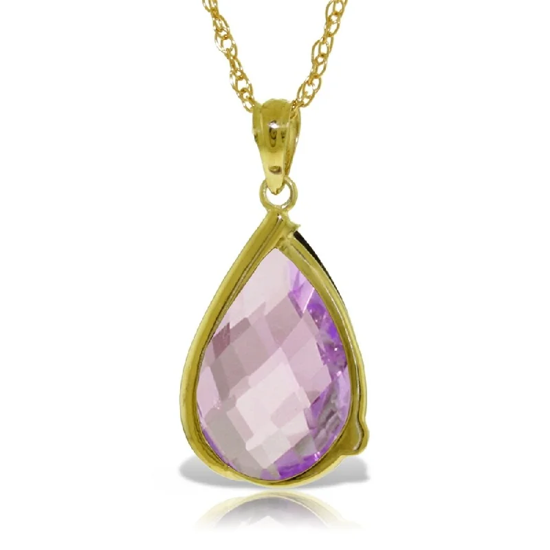 silver necklace with birthstone pendant-14K Solid Gold Necklace with Briolette Checkerboard Cut Amethyst & Diamond