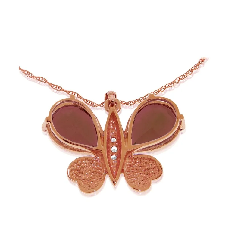 gold pendant necklace with family names-14K Solid Rose Gold Batterfly Necklace withNatural Diamonds & Garnets