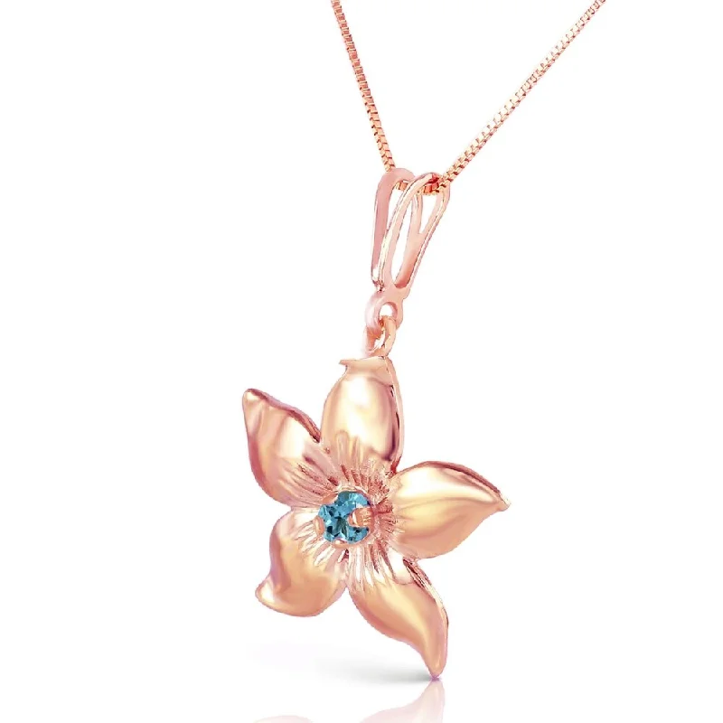 silver personalized name necklace for men-14K Solid Rose Gold Flower Necklace with Natural Blue Topaz