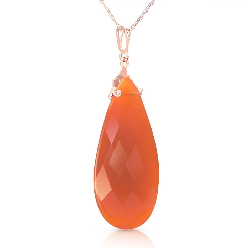 gold chain necklace with name pendant-14K Solid Rose Gold Necklace with Briolette 31x16 mm Reddish Orange Chalcedony