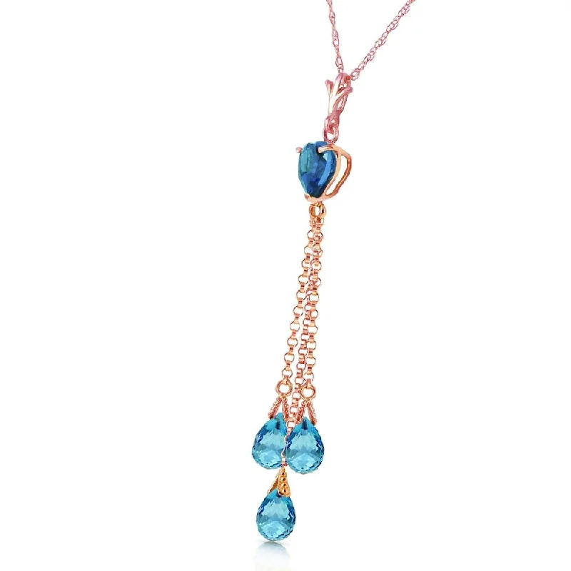 boho style pendant necklace with crystal stone-14K Solid Rose Gold Necklace with Briolette Blue Topaz