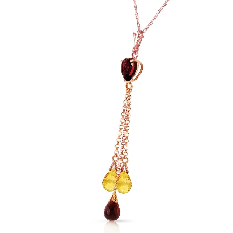 simple silver circle pendant necklace-14K Solid Rose Gold Necklace with Briolette Garnets & Citrines