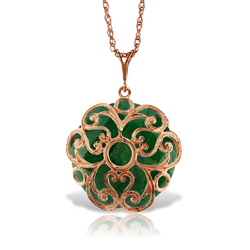 unique pendant necklace with gold chain-14K Solid Rose Gold Necklace with Checkerboard Cut Round Dyed Green Sapphire