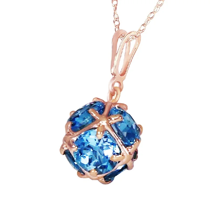 sterling silver birthstone pendant necklace for mom-14K Solid Rose Gold Necklace with Natural Blue Topaz