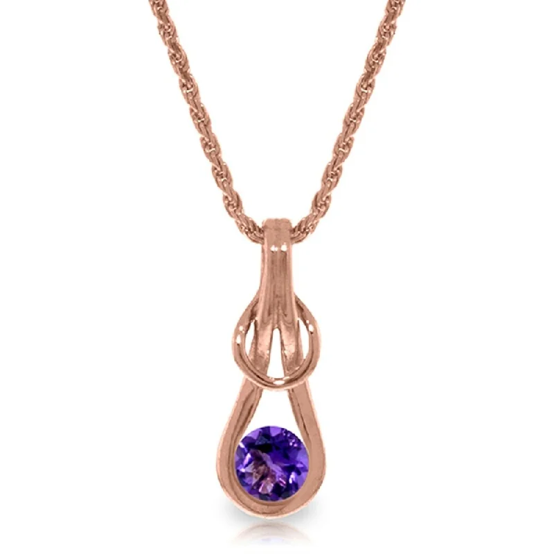 personalized pendant necklace for anniversary-14K Solid Rose Gold Necklace with Natural Purple Amethyst