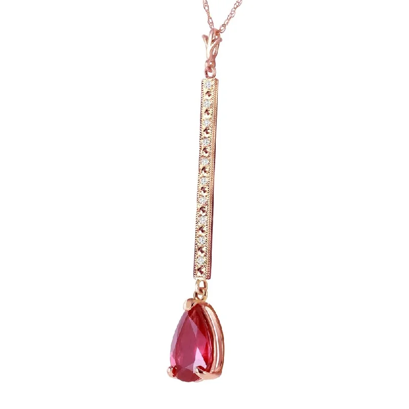 silver gemstone pendant for couples-14K Solid Rose Gold Necklace withDiamonds & Ruby