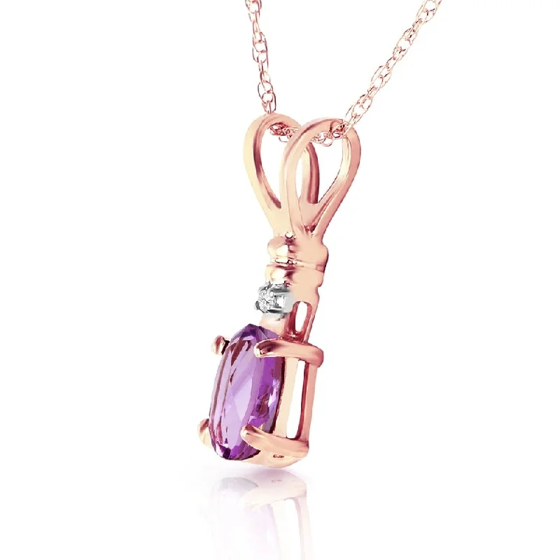 personalized gemstone pendant necklace-14K Solid Rose Gold Necklace withNatural Diamond & Purple Amethyst