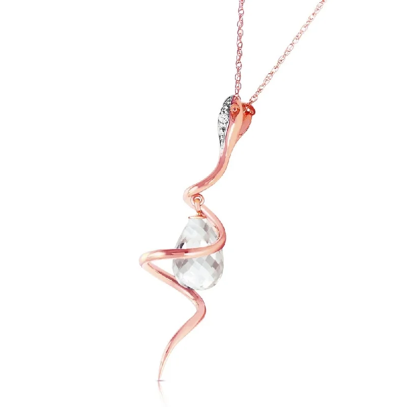 women’s gold pendant necklace with engraving-14K Solid Rose Gold Snake Necklace with Dangling Briolette White Topaz & Diamond