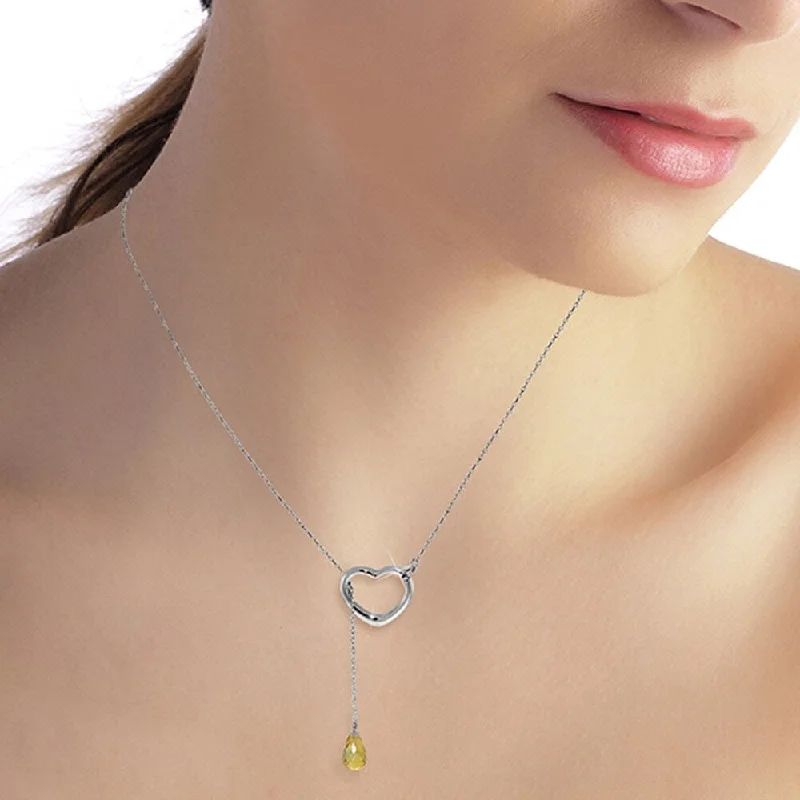 custom engraved gold pendant for women-14K Solid White Gold Heart Necklace with Drop Briolette Natural Citrine