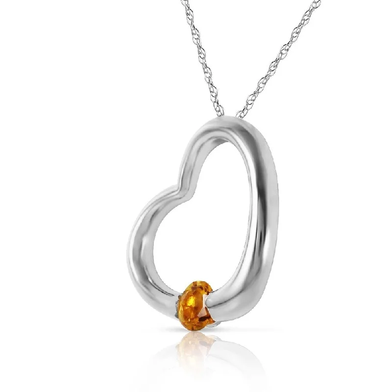 custom engraved gemstone pendant necklace-14K Solid White Gold Heart Necklace with Natural Citrine