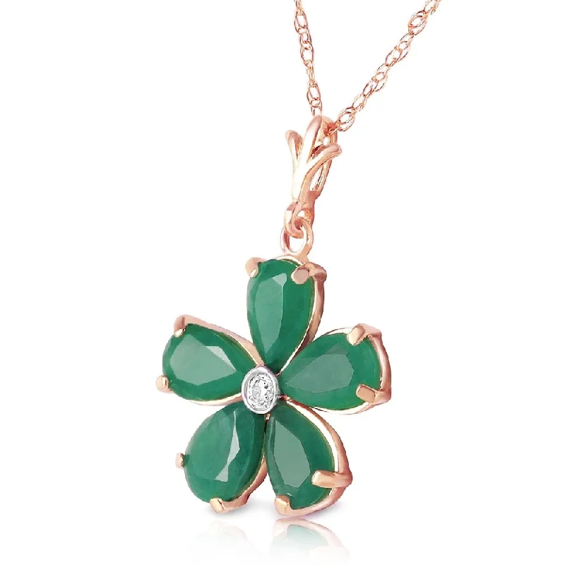 women’s delicate star pendant necklace-2.22 CTW 14K Solid Rose Gold Necklace Natural Emerald Diamond