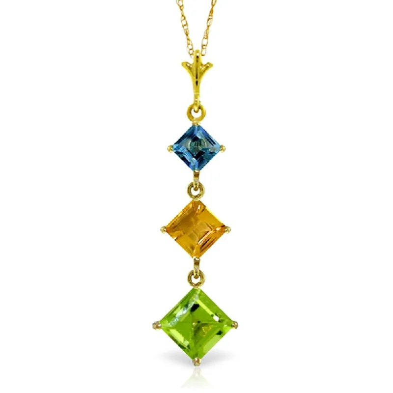 custom charm bar pendant necklace for her-2.4 Carat 14K Gold Necklace Blue Topaz, Citrine Peridot