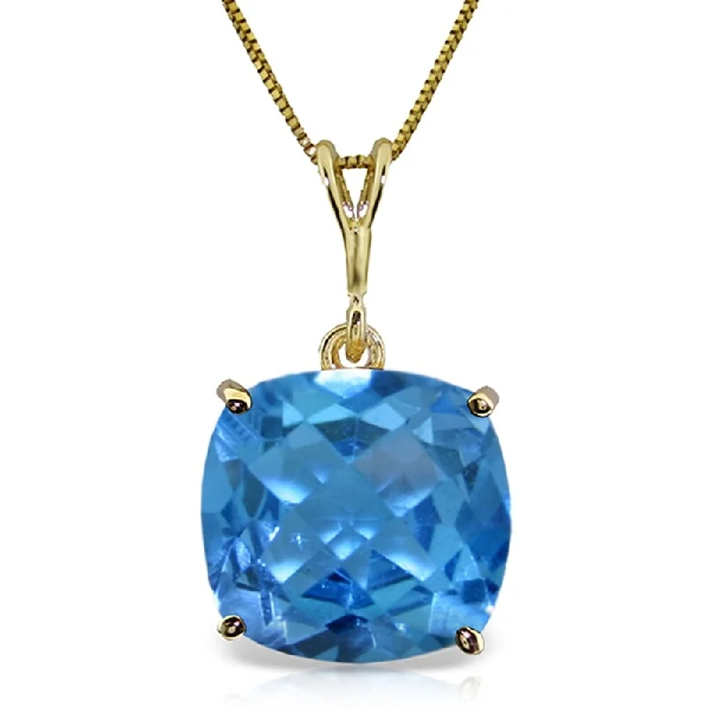 crystal charm pendant necklace for mom-3.6 Carat 14K Gold Necklace Natural Checkerboard Cut Blue Topaz