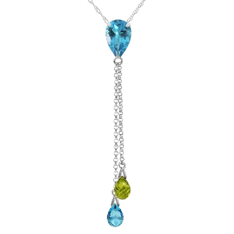 large heart-shaped pendant necklace for men-3.75 Carat 14K White Gold Necklace Blue Topaz Peridot