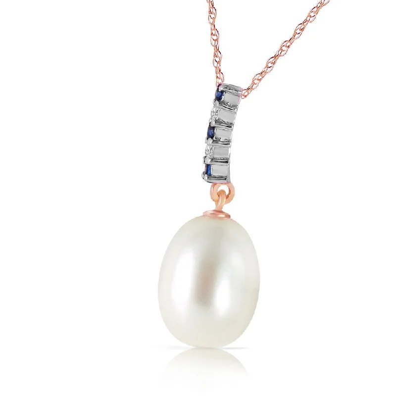 unique pendant necklace with gold chain-4.15 CTW 14K Solid Rose Gold Necklace Diamond, Sapphire Briolette pearl