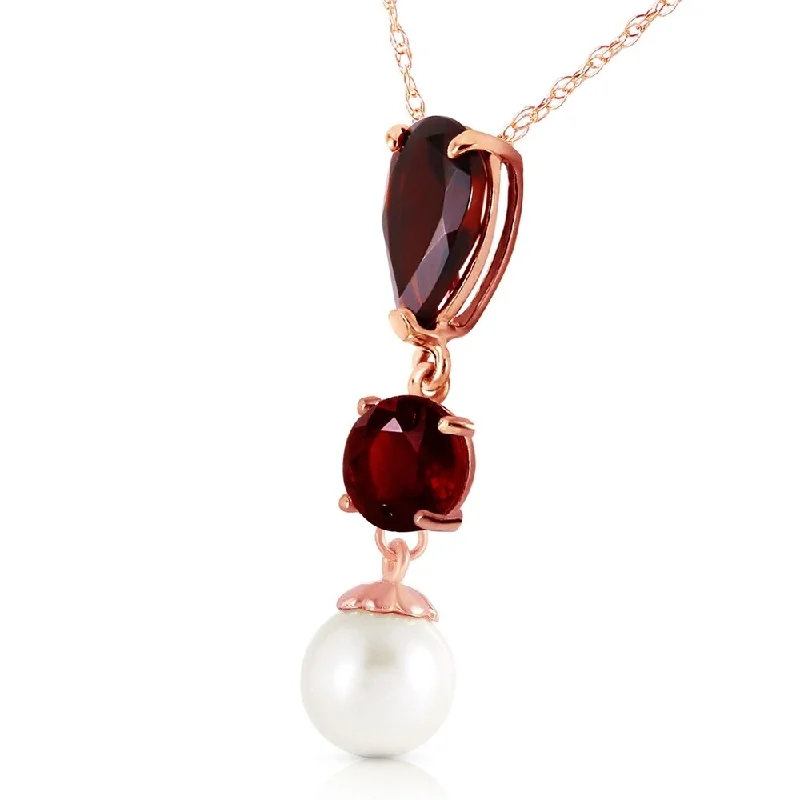 simple silver circle pendant necklace-5.25 Carat 14K Solid Rose Gold Necklace Garnet pearl