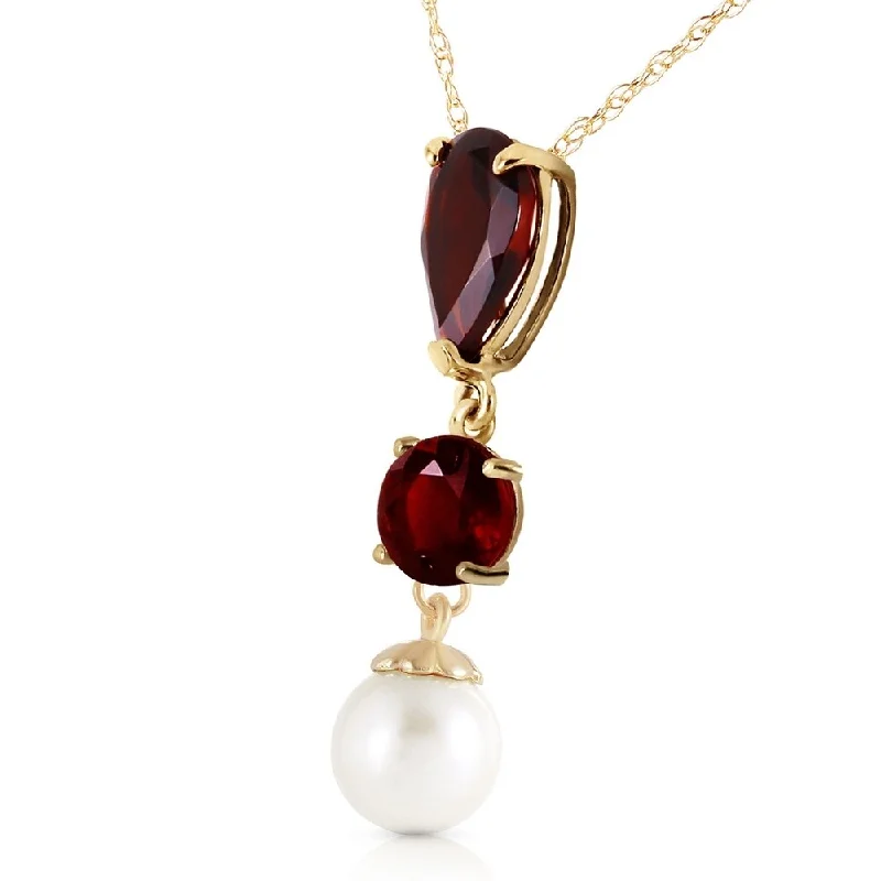 simple gold pendant necklace for men-5.25 CTW 14K Solid Gold Necklace Garnet pearl