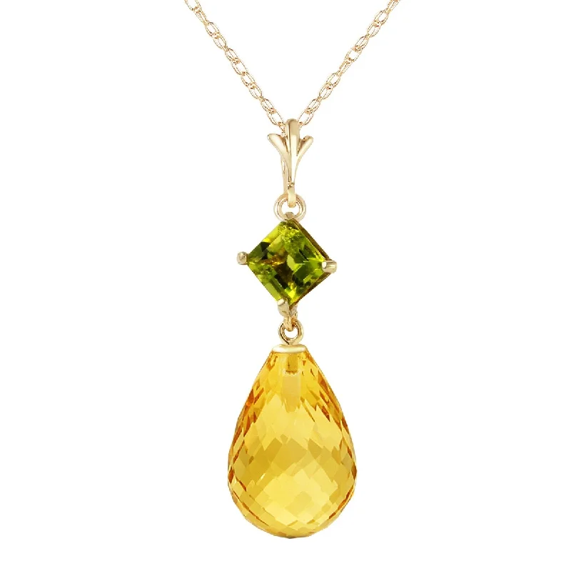 sterling silver birthstone pendant necklace for mom-5.5 Carat 14K Solid Gold Further Reaches Peridot Citrine Necklace