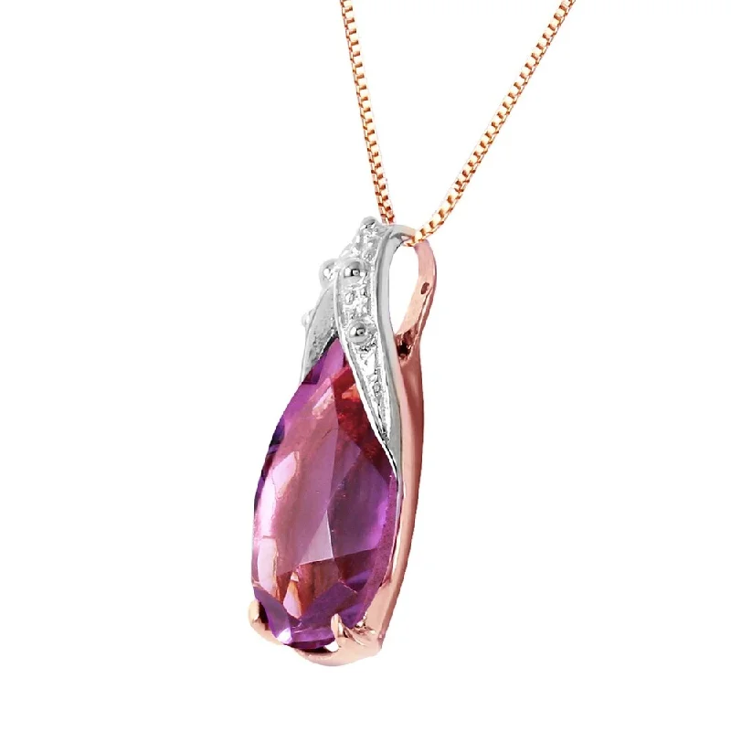 men’s pendant necklace with customized engraving-5 Carat 14K Solid Rose Gold Deep Ocean Amethyst Necklace