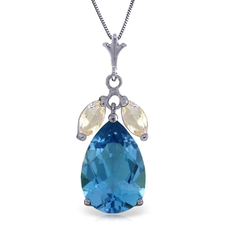 rose gold pendant with gemstone-6.5 Carat 14K Solid White Gold Necklace Blue Topaz White Topaz