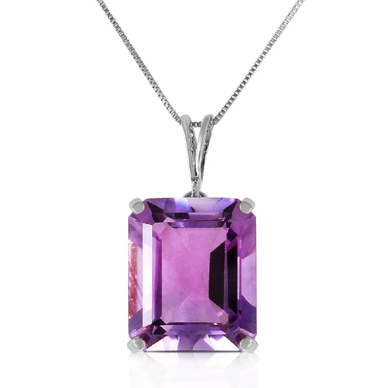 custom initial pendant necklace for girls-6.5 Carat 14K Solid White Gold Necklace Octagon Purple Amethyst