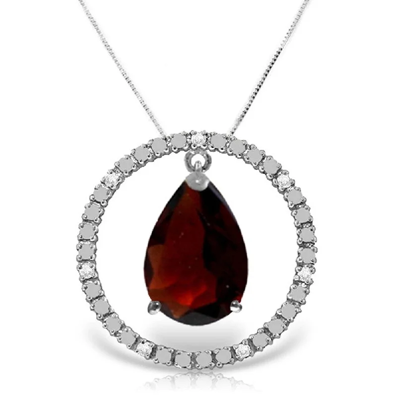 engraved circle pendant necklace for mom-6.6 Carat 14K White Gold Diamond Garnet Circle of Love Necklace