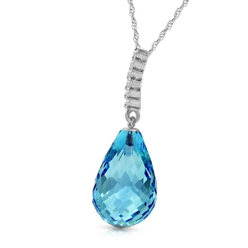 custom silver heart necklace-6.68 CTW 14K Solid White Gold Necklace Diamond Briolette Drop Blue Topaz