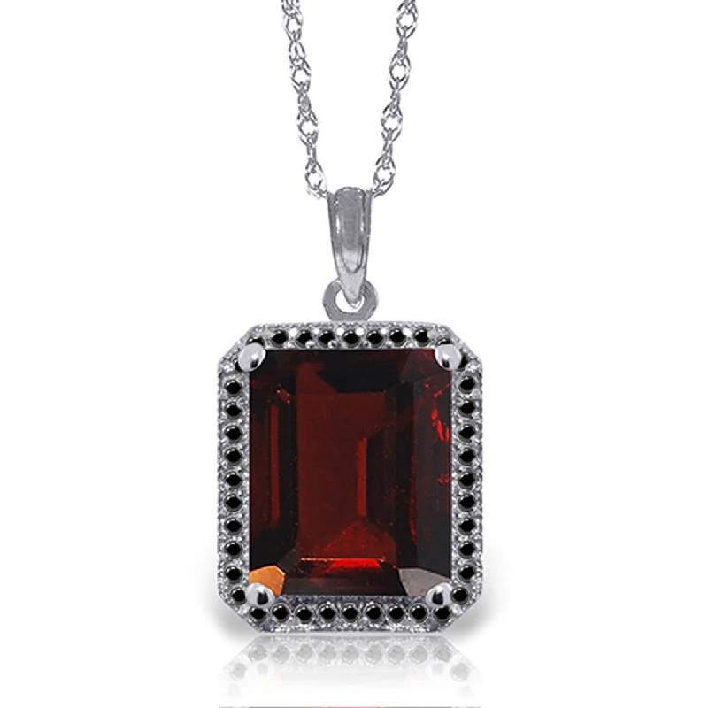 silver heart pendant necklace with engraving-7.70 Carat 14K Solid Gold Necklace w/ Natural Black Diamonds & Garnet