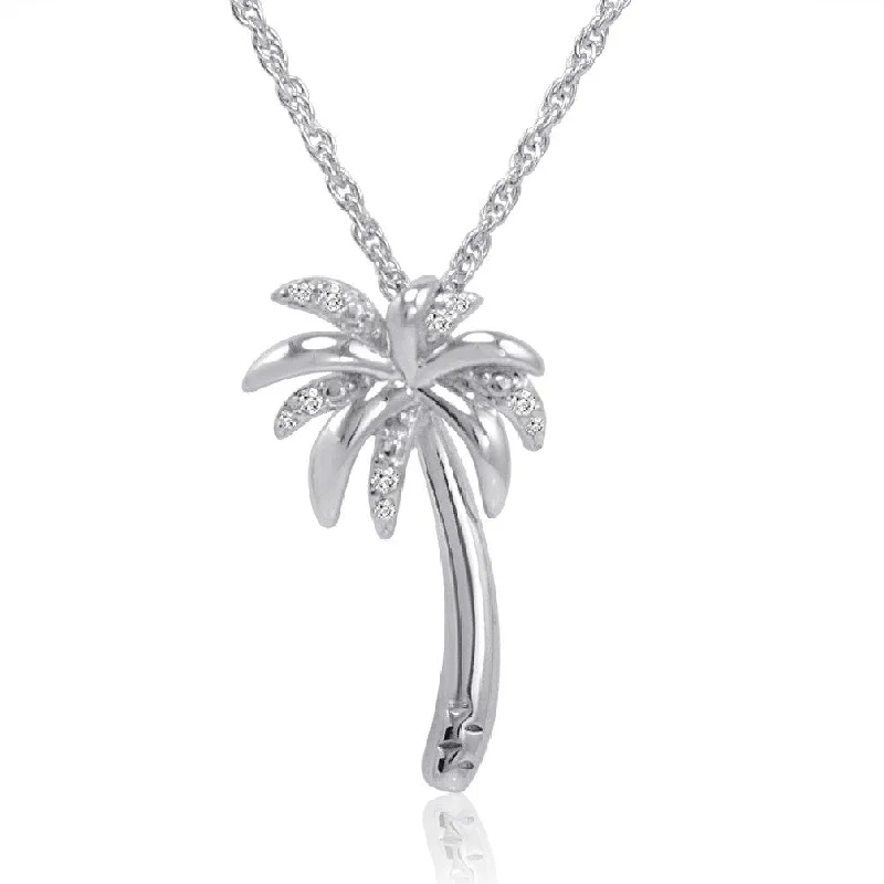 personalized crystal heart necklace for women-Amanda Rose Collection Diamond Palm Tree Pendant Necklace in Sterling Silver on an 18 inch Sterling Silver Chain